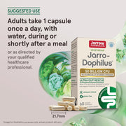 How to Use Image: Jarrow Formulas Jarro-Dophilus 50 billion CFU veggie capsules 60 count usage