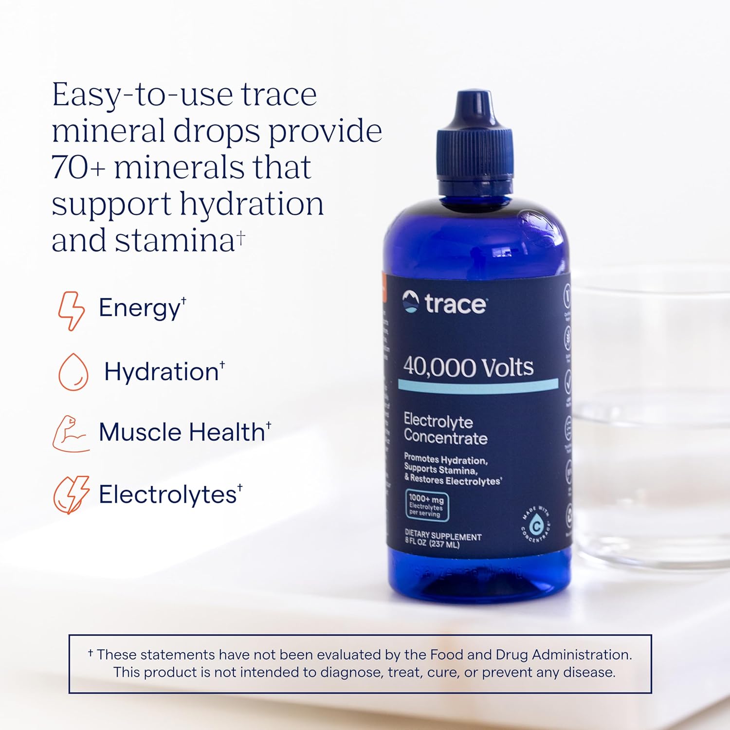 Lifestyle Image: Trace Minerals 40000 Volts electrolyte liquid hydration supplement bottle 237ml