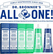 Dr. Bronner's Peppermint Fluoride Free Toothpaste 105ml tube and box for everyday oral care all one