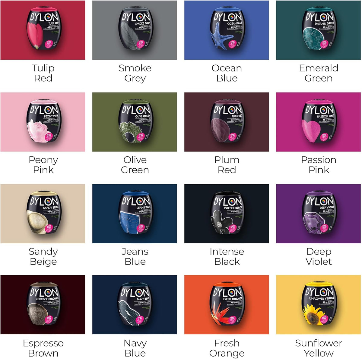 Dylon All-in-1 Washing Machine Fabric Dye Pod, Ocean Blue, 350g, & other colours