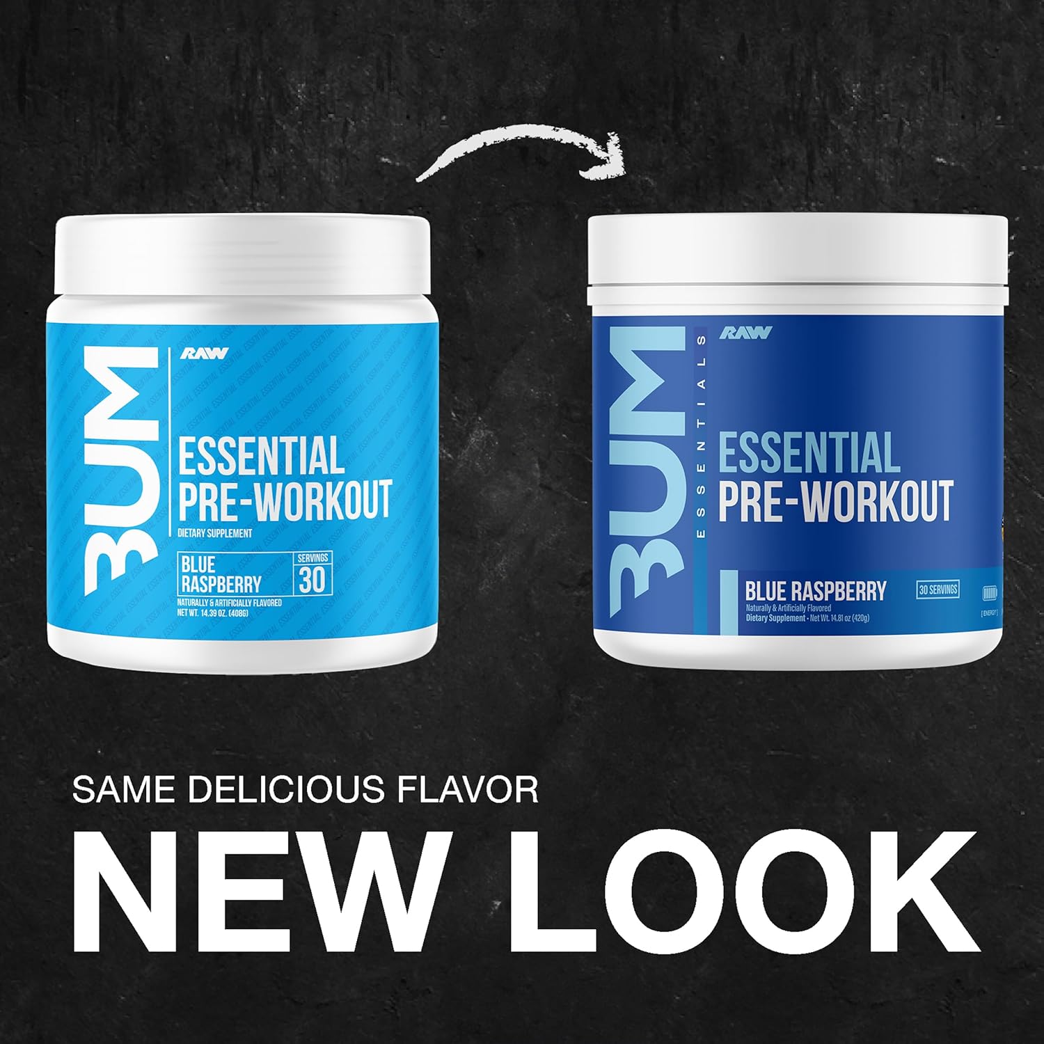 RAW Nutrition Essential Pre-Workout - Blue Raspberry 420g new look