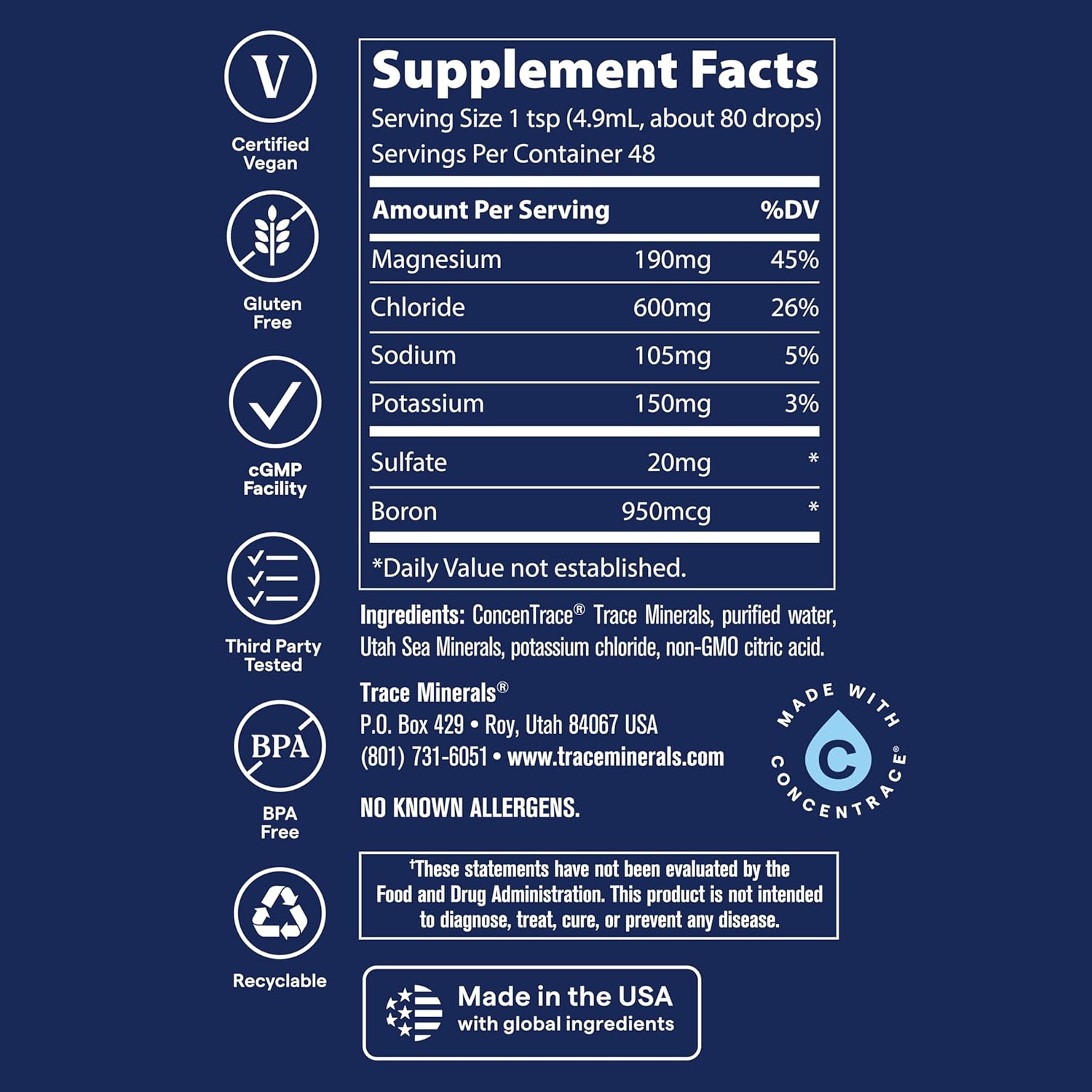 Supplement Facts Image: Trace Minerals 40000 Volts supplement facts ingredients liquid bottle 237ml