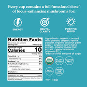 Four Sigmatic creamer showing nutrition facts, ingredients and use.