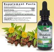 Nature’s Answer Rhodiola Root liquid extract supplement facts 30ml bottle