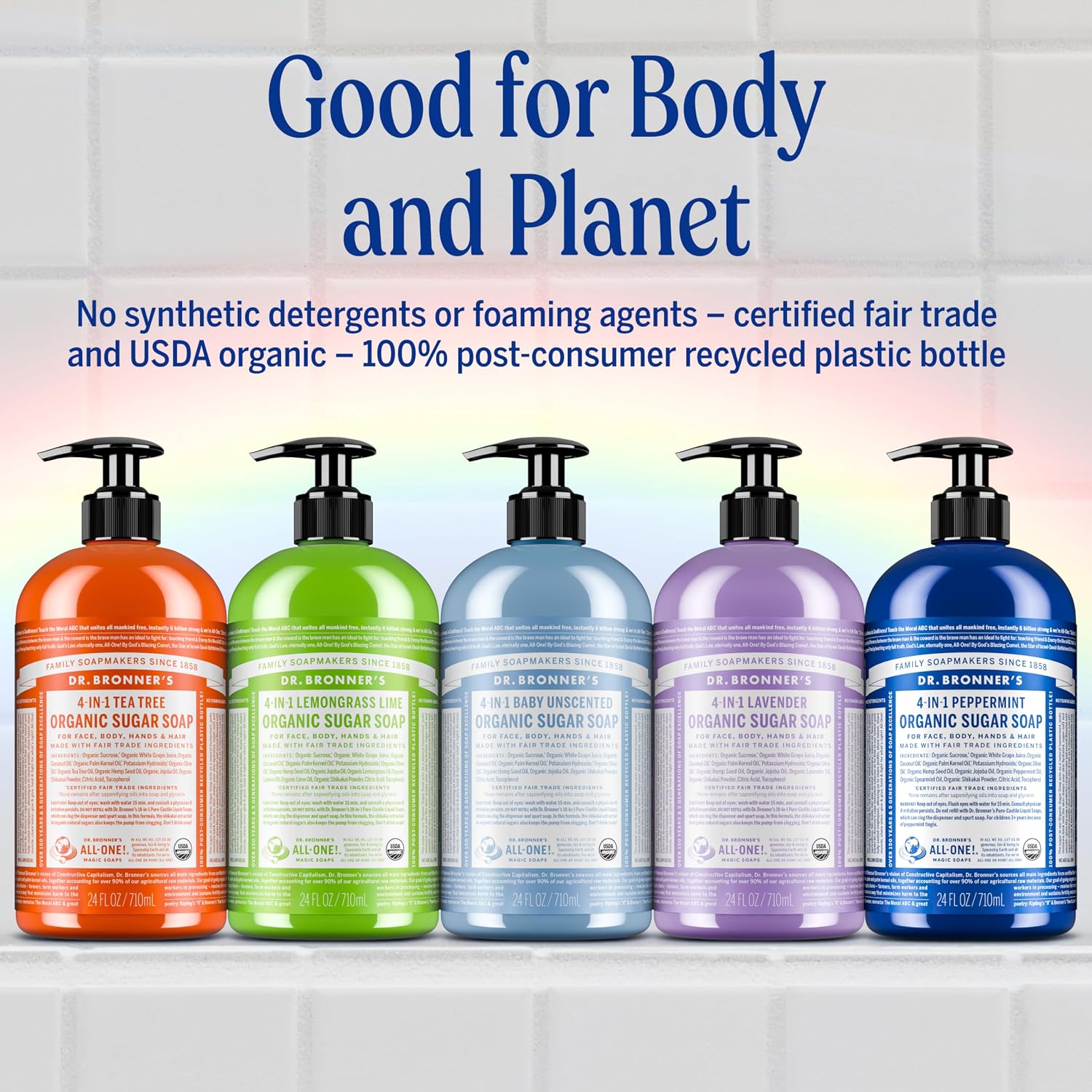 Dr. Bronner's Baby Unscented 4-in-1 Organic Sugar Pump Soap 710ml pump bottle for hands face body and hair & other variants