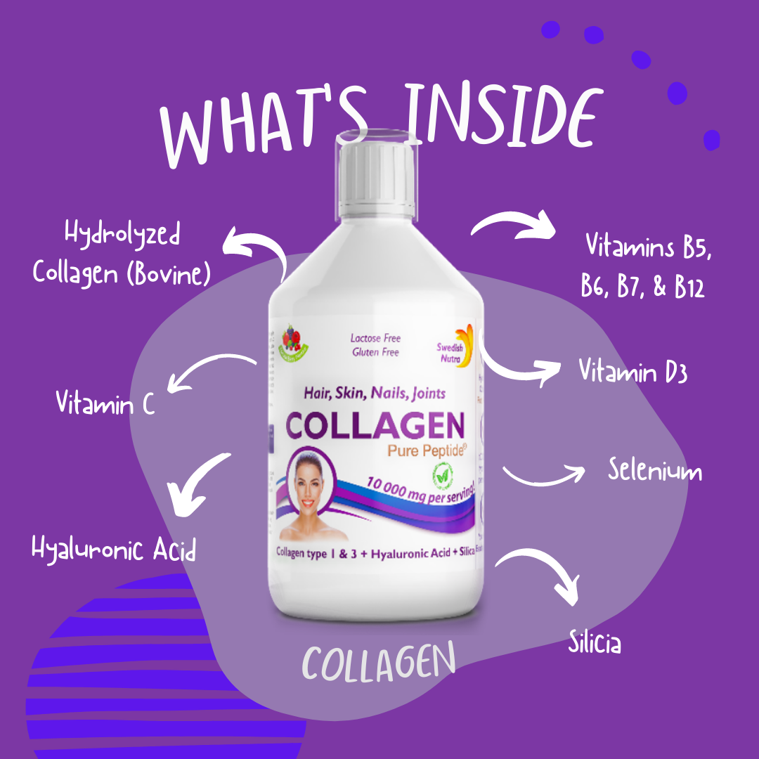 Lifestyle/use image: Swedish Nutra collagen liquid berry flavour daily use 500ml