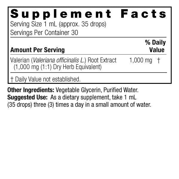 Nature’s Answer Valerian Root liquid extract supplement facts 30ml bottle