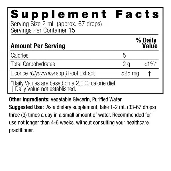 Nature’s Answer Licorice Root Liquid Extract 30ml supplement labelon a white background