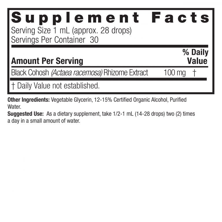 Nature's Answer Black Cohosh Root Extract 30ml supplement facts and directions