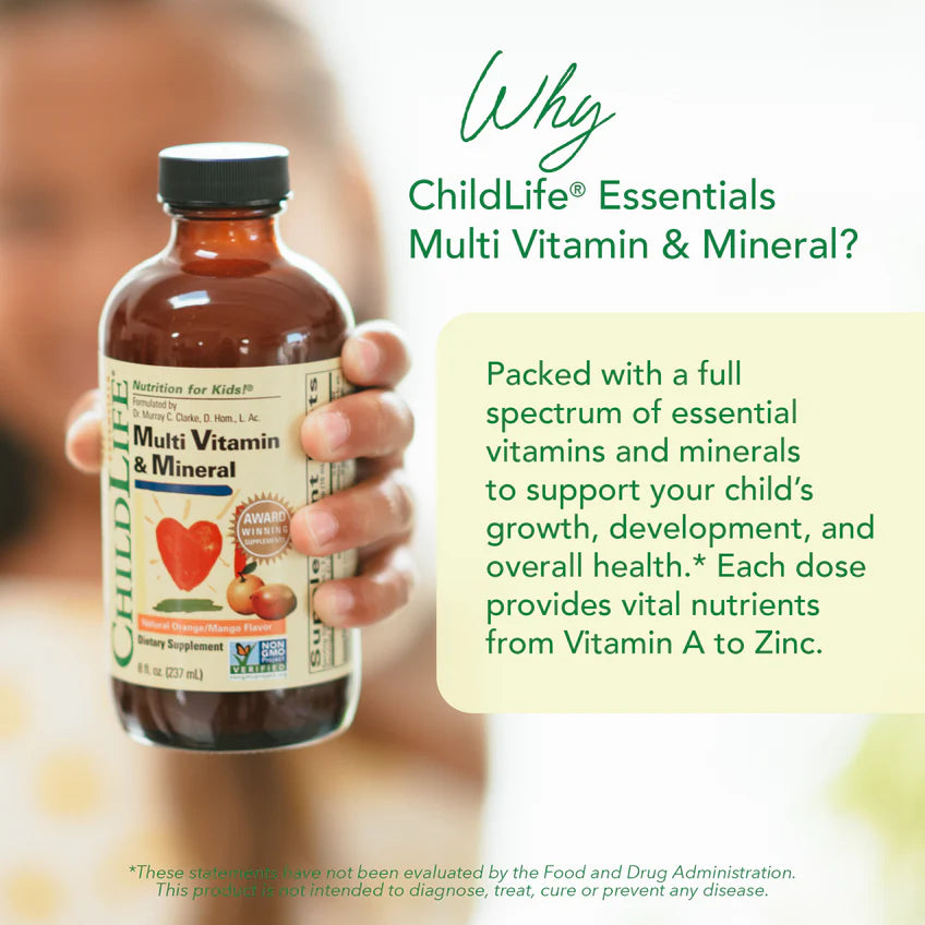 ChildLife Essentials Liquid Multivitamin kids liquid supplement orange mango flavour 237ml