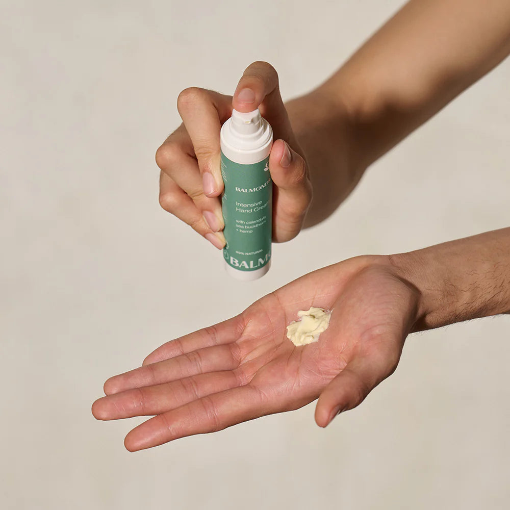 How to Use: Balmonds Intensive Hand Cream 50ml applying cream to hands skincare routine