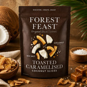 Forest Feast Toasted Caramelised Coconut Slices toasted coconut snack 600g pack lifestyle serving image