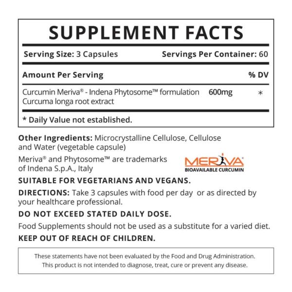 Supplement facts & ingredients image: Good Health Naturally Curcumin X4000 Original supplement facts Meriva curcumin capsules 180 count