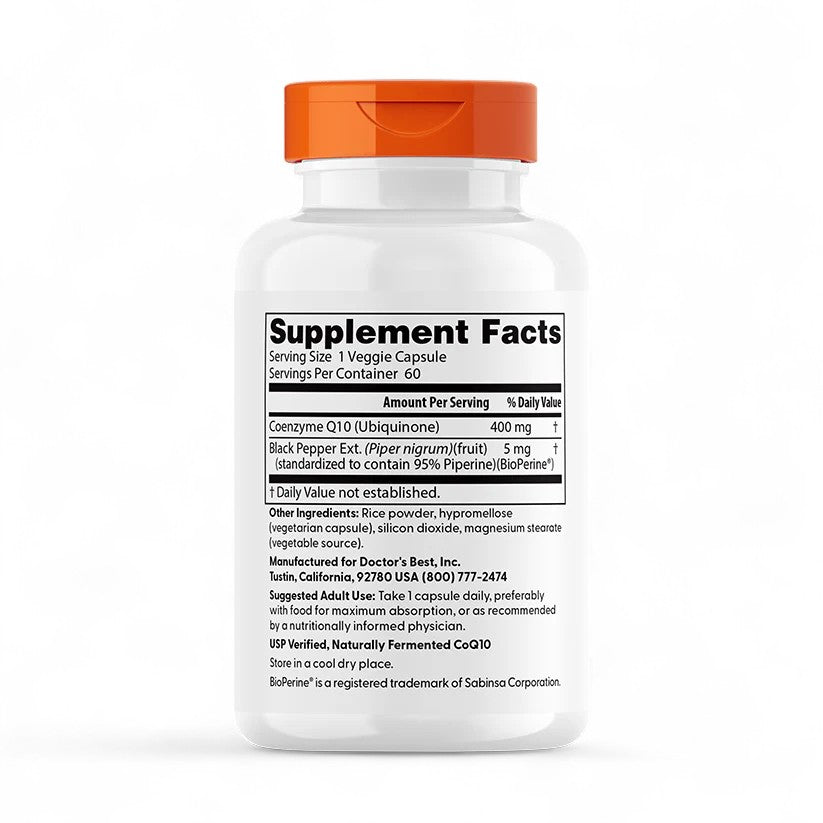 Doctor's Best High Absorption CoQ10 with BioPerine – 100mg, 200mg, 400mg - Veggie Capsules