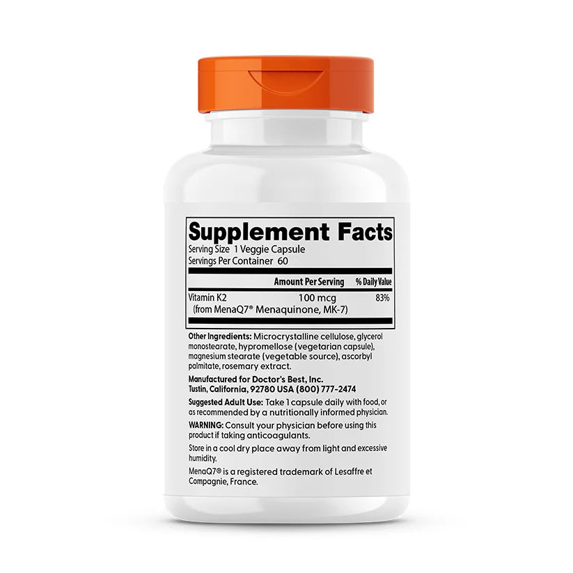 Doctor's Best Natural Vitamin K2 MK-7 with MenaQ7, 100 mcg, 60 Veggie Caps