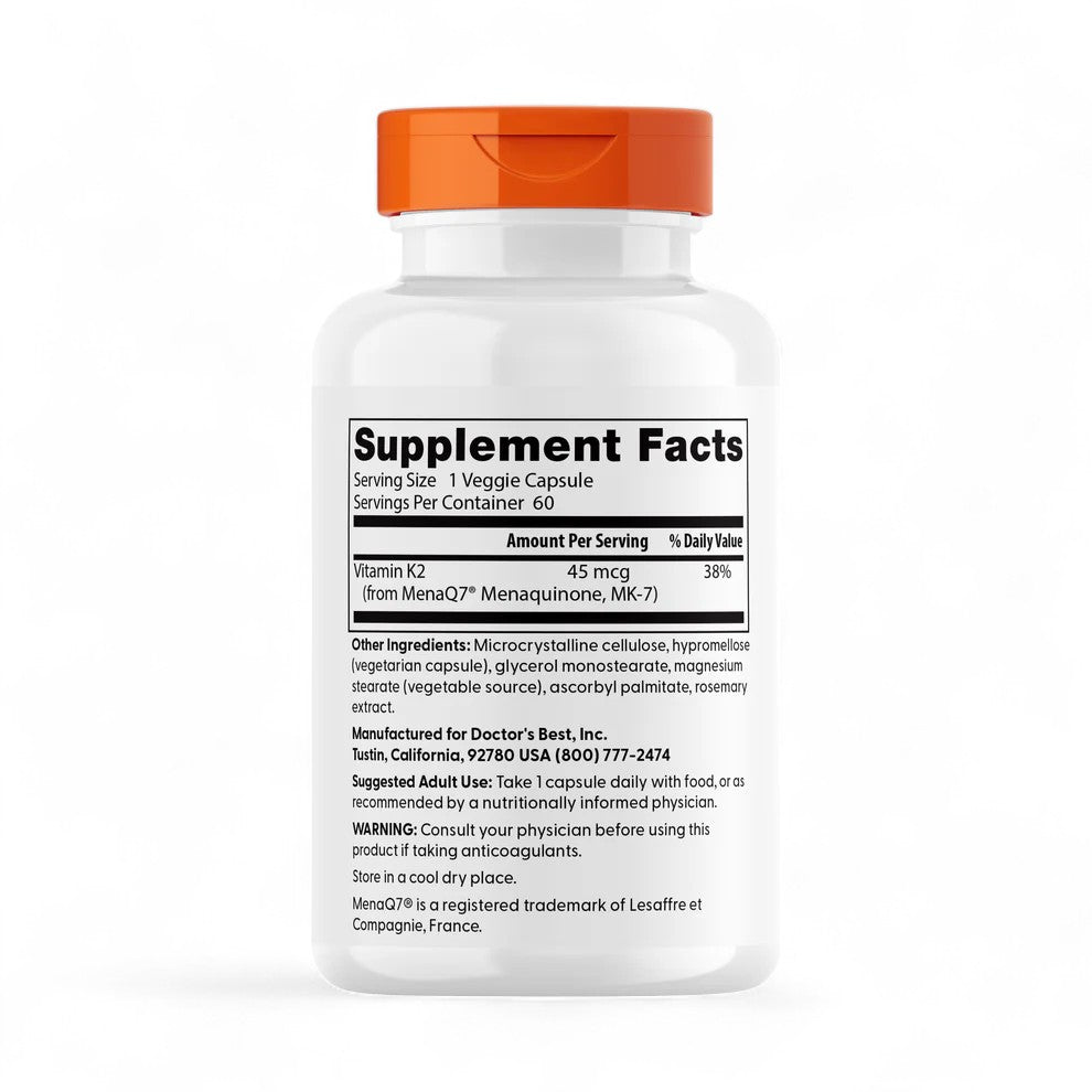 Doctor's Best Natural Vitamin K2 MK-7 – 45mcg, 60 - 180 Veggie Capsules