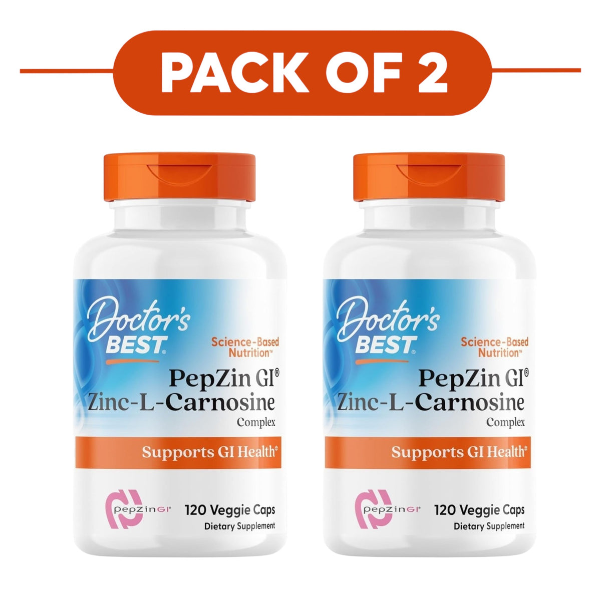 Doctor's Best PepZinGI Zinc-L-Carnosine Complex 120 Veggie Capsules Pack of 2