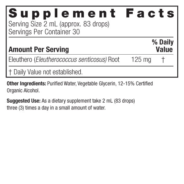 Nature’s Answer Eleuthero root liquid extract supplement facts 60ml bottle