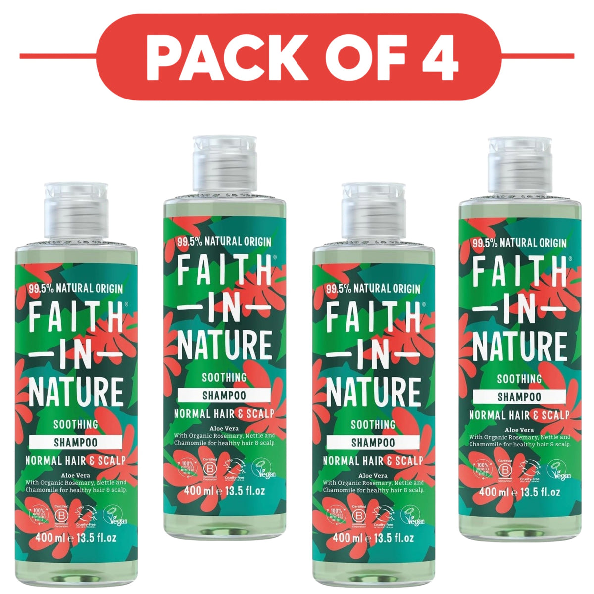 Faith In Nature Aloe Vera Soothing Shampoo 400ml Pack of 4