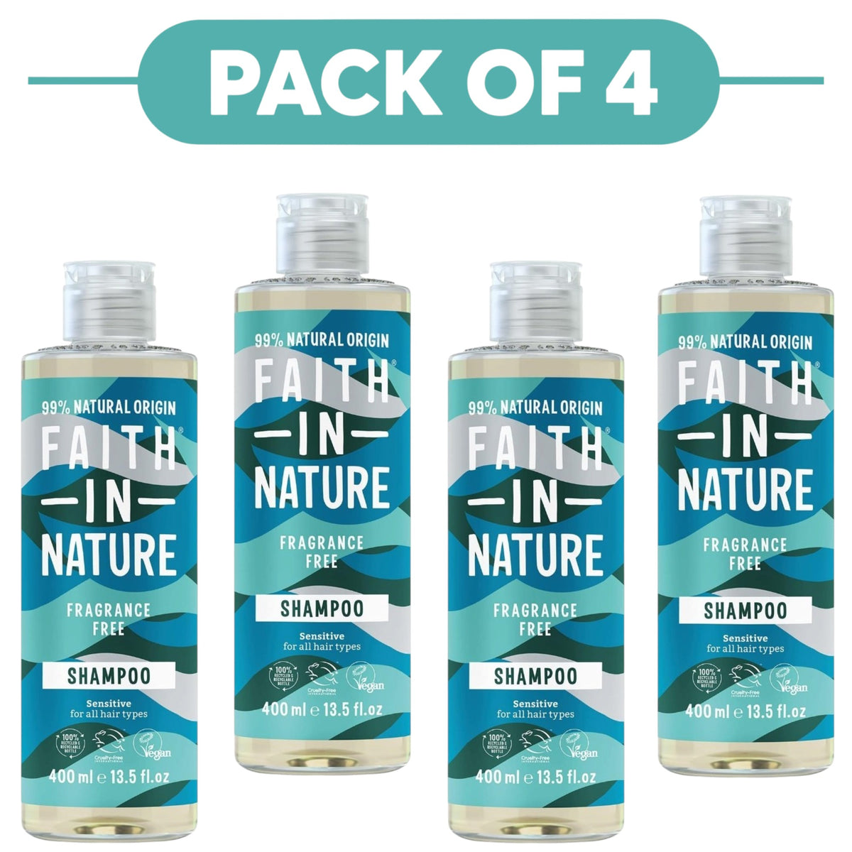 Faith In Nature Fragrance Free Sensitive Shampoo 400ml Pack of 4