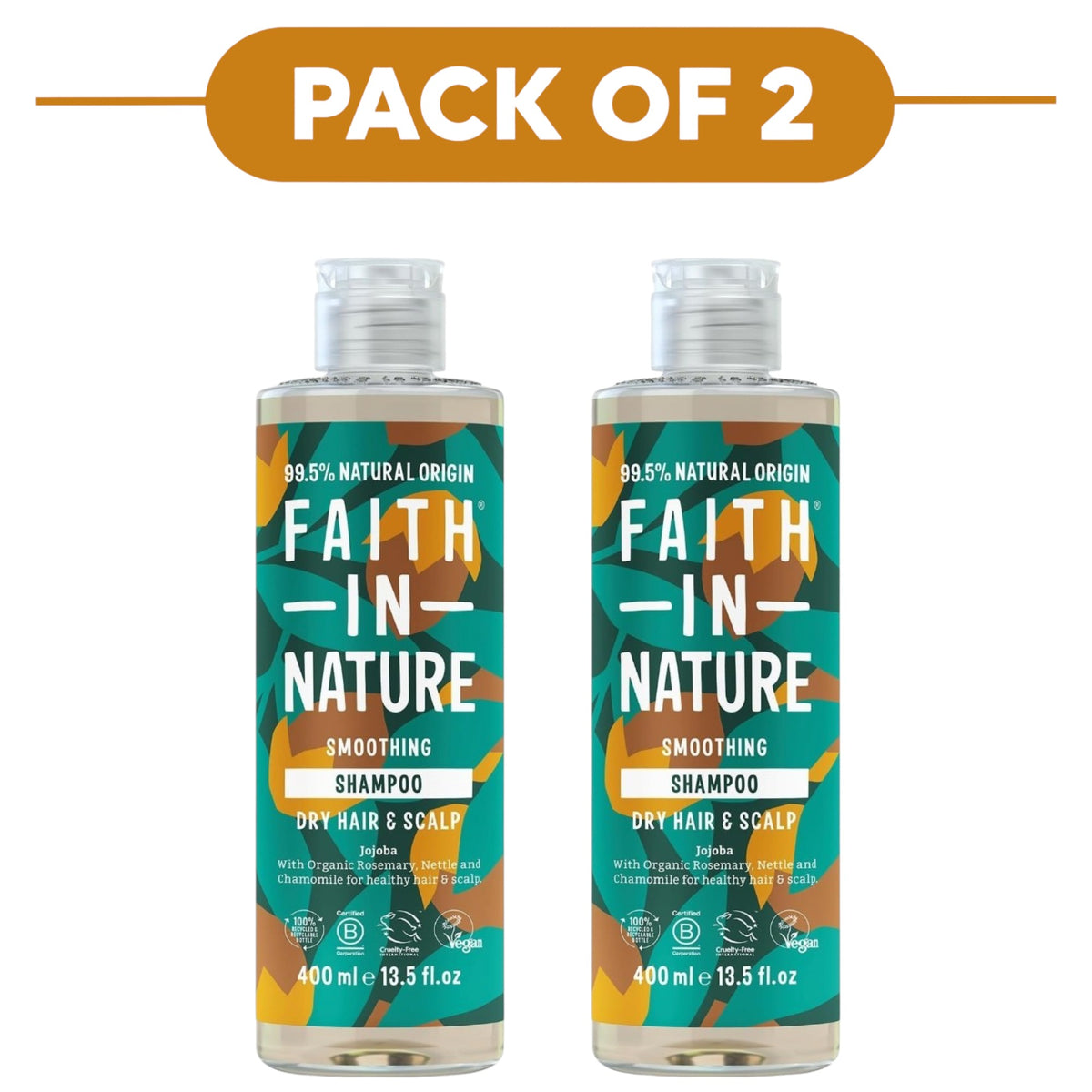 Faith In Nature Jojoba Smoothing Shampoo 400ml Pack of 2