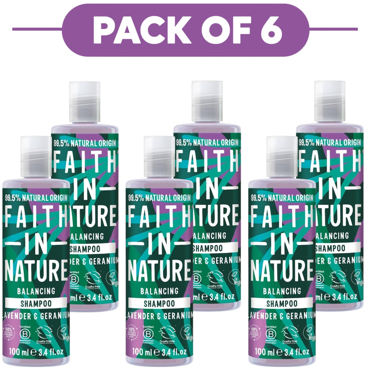 Faith In Nature Lavender & Geranium Balancing Shampoo 100ml Pack of 6