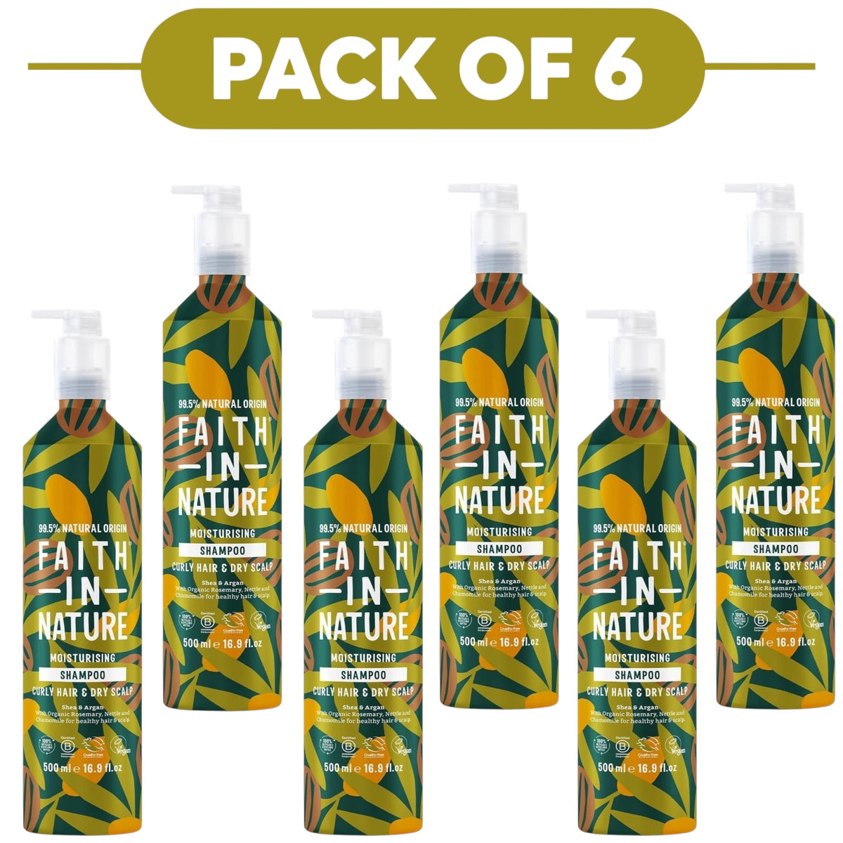 Faith In Nature Shea & Argan Shampoo 500ml Aluminium Bottle Pack of 6