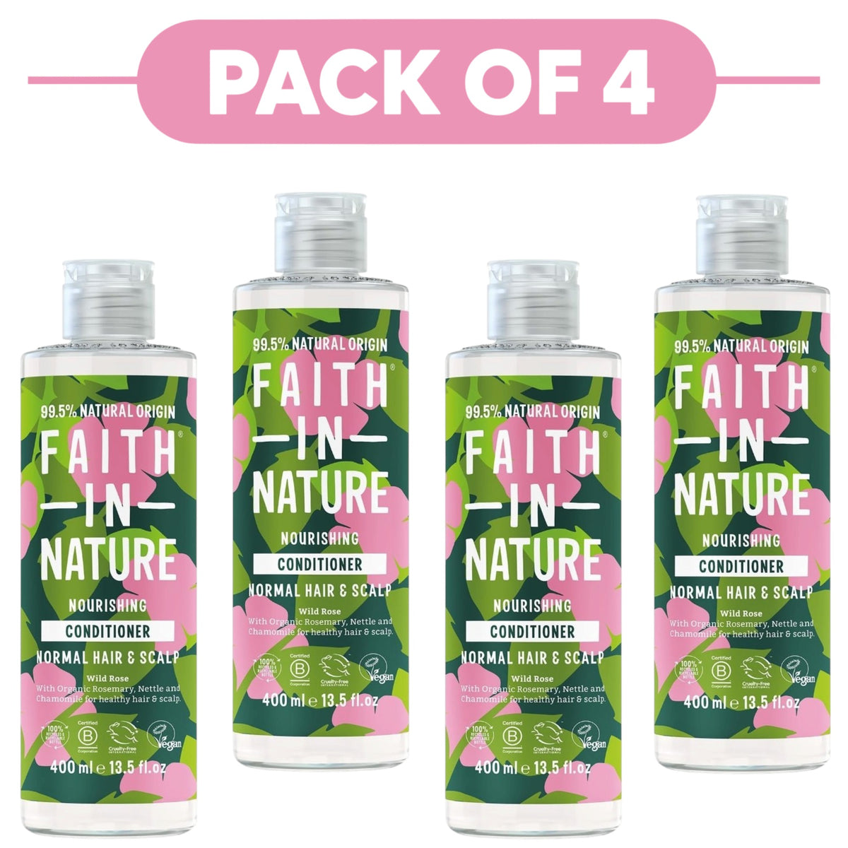 Faith In Nature Wild Rose Nourishing Conditioner 400ml Pack of 4