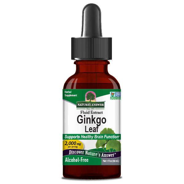 Nature's Answer Alcohol-Free Ginkgo Leaf Extract 30ml liquid herbal supplement front label