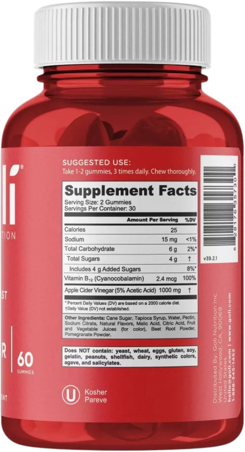 Barcode Image: Goli Nutrition ACV Gummies barcode packaging 60 count