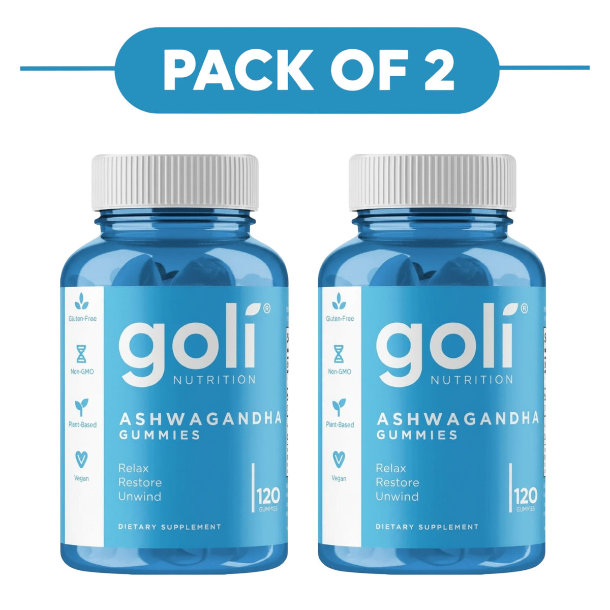 Goli Nutrition Ashwagandha Gummies 120 Count Pack of 2