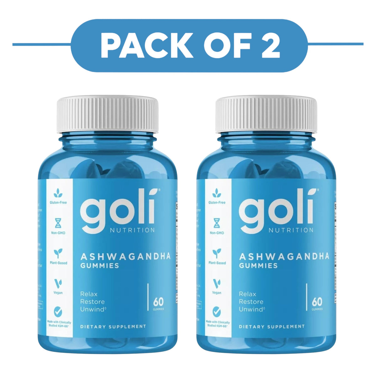 Goli Nutrition Ashwagandha Gummies 60 Count Pack of 2