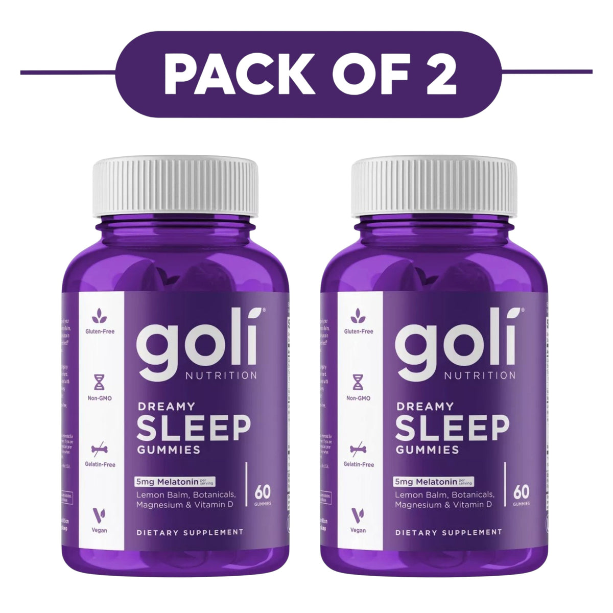 Goli Nutrition Dreamy Sleep Gummies 5mg Melatonin 60 Count Pack of 2