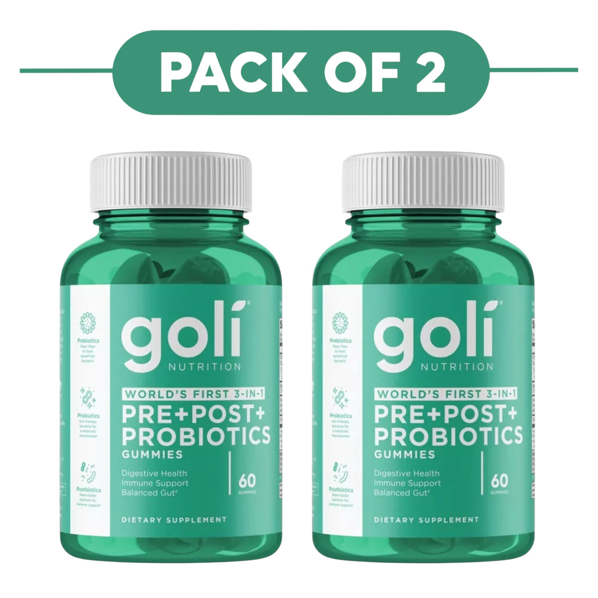Goli Nutrition Pre+Post+Probiotics Gummies 60 Count Pack of 2