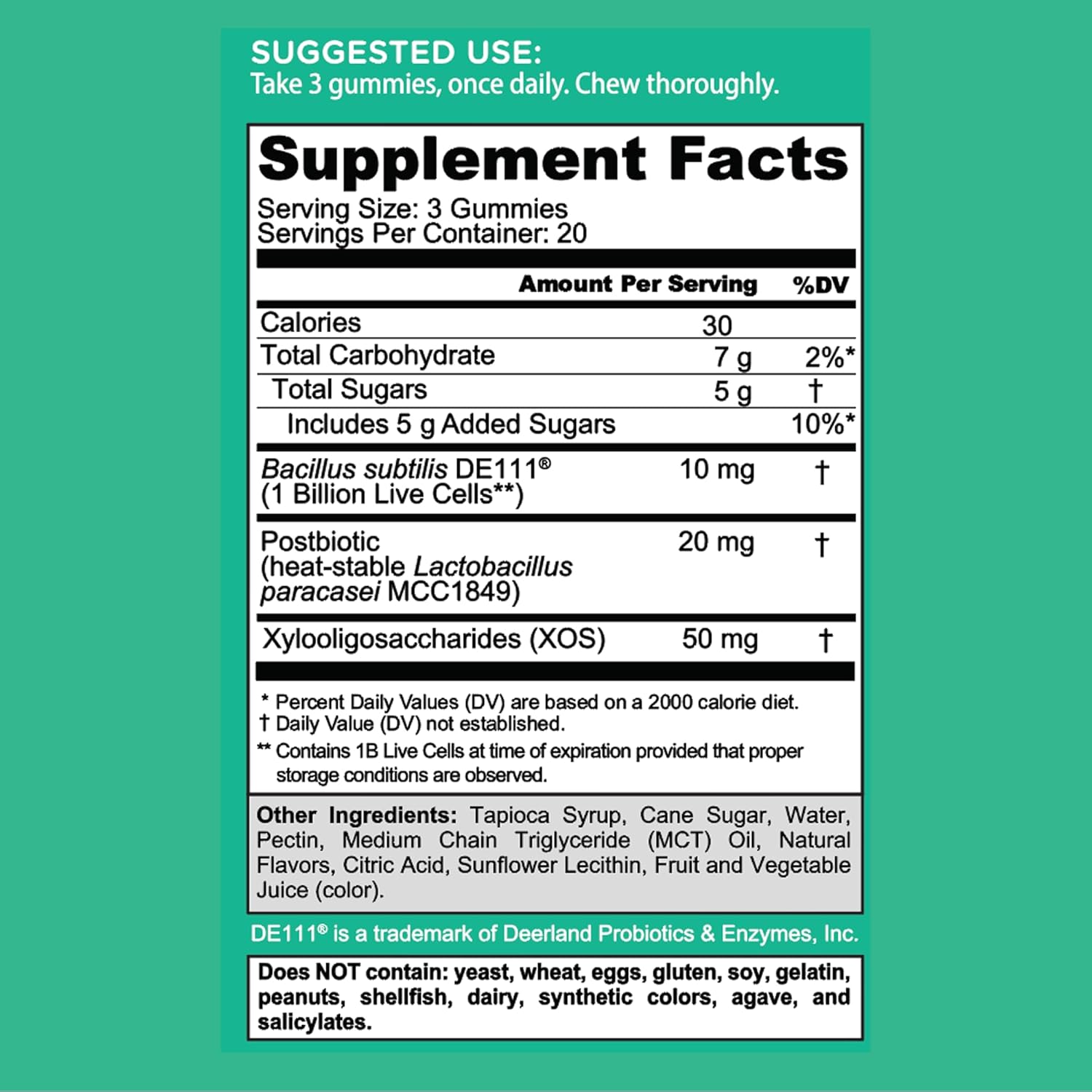 Supplement Facts & Ingredients Image: Goli digestive gummies supplement facts label 60 count