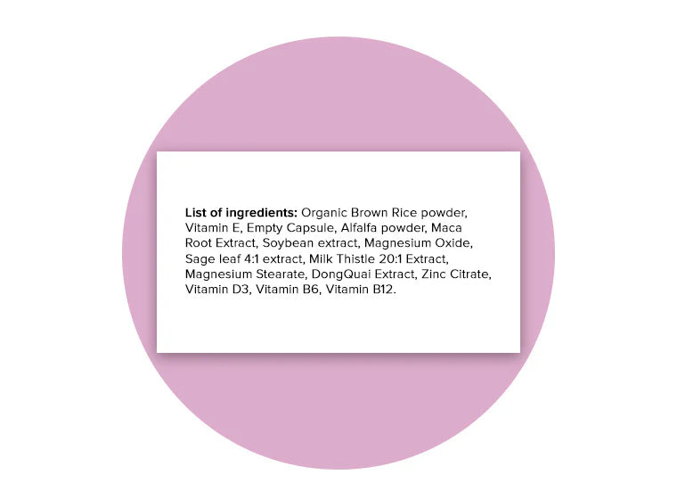 Supplement facts panel for women's herbal and vitamin complex.