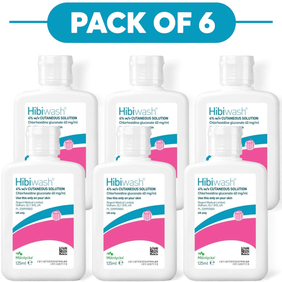 Hibiwash 4% w/v Chlorhexidine Gluconate Cutaneous Solution 125ml Pack of 6