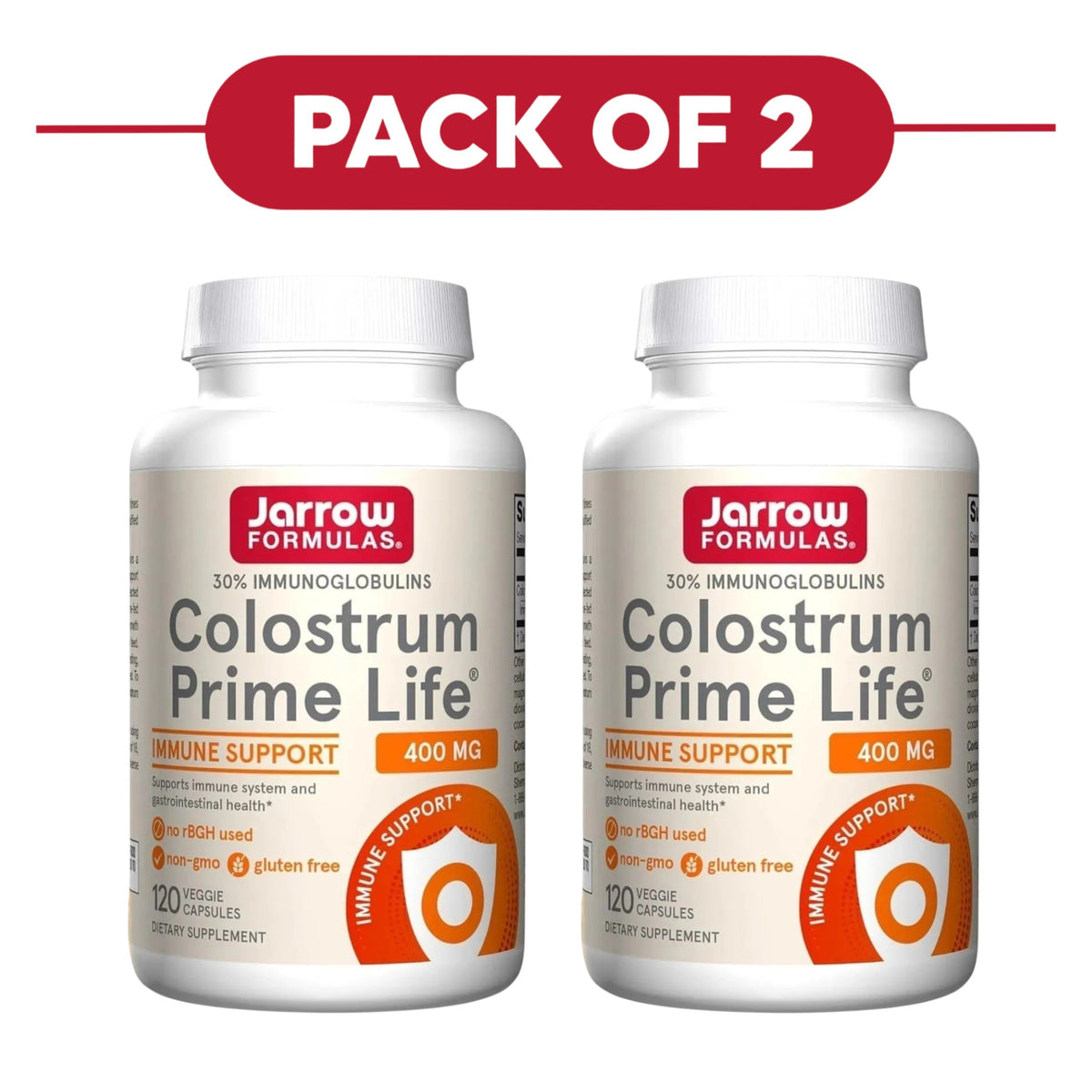 Jarrow Formulas Colostrum Prime Life 400mg 120 Veggie Capsules Pack of 2