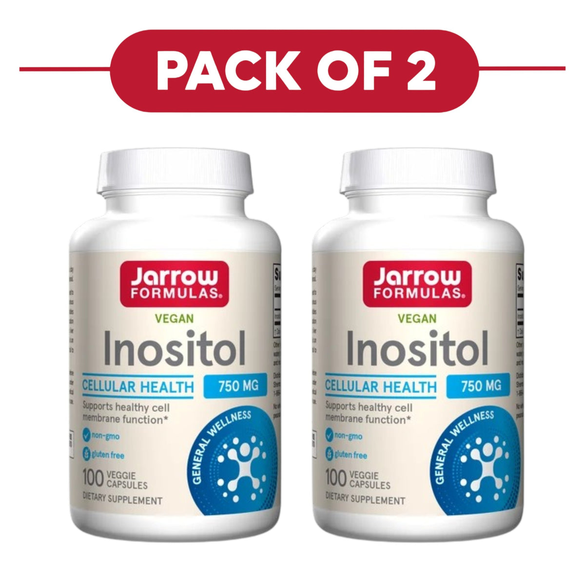 Jarrow Formulas Inositol 750mg 100 Veggie Capsules Pack of 2