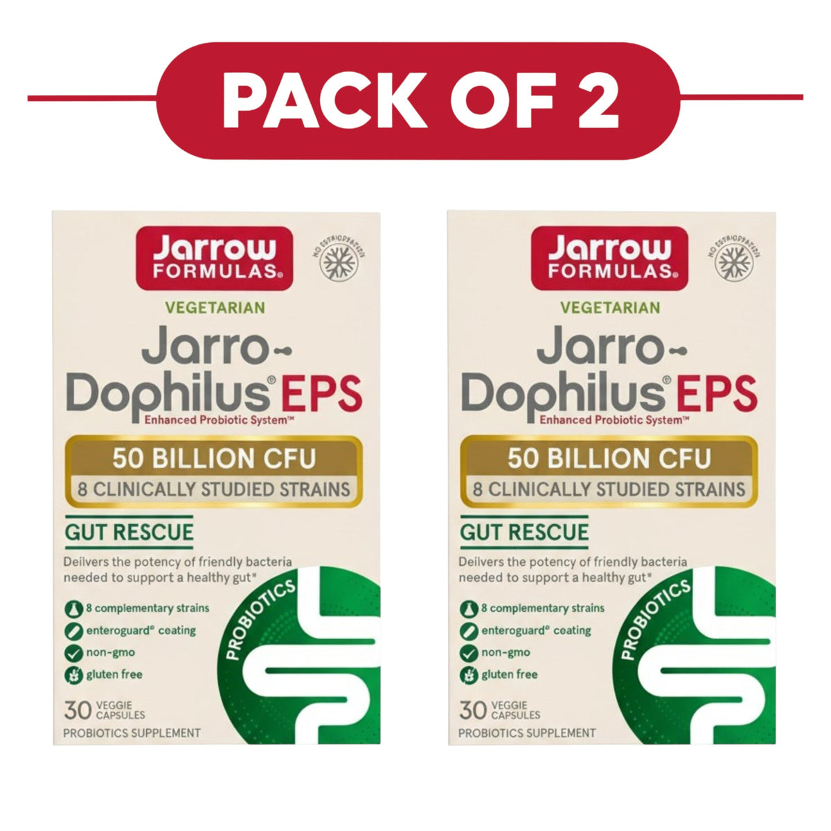 Jarrow Formulas Jarro-Dophilus EPS 50 Billion CFU 30 Veggie Capsules Pack of 2