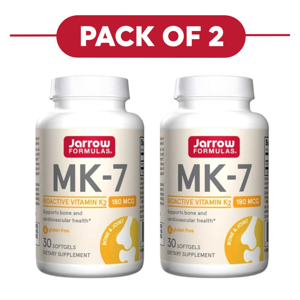 Jarrow Formulas MK-7 Vitamin K2 180mcg 30 Softgels Pack of 2