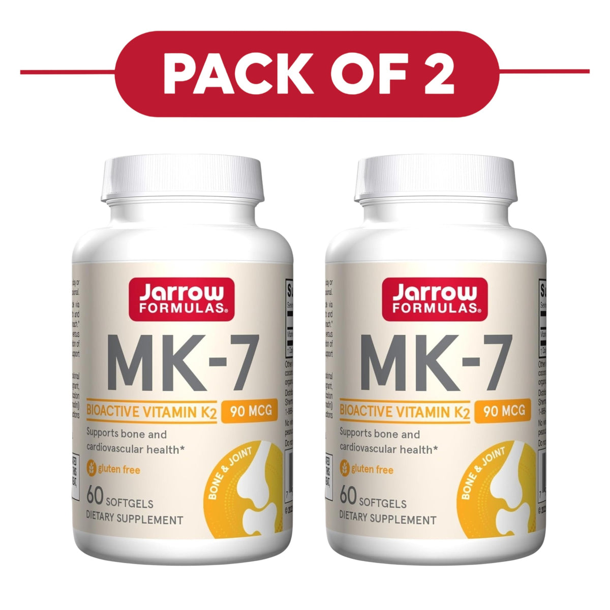 Jarrow Formulas MK-7 Vitamin K2 90mcg 60 Softgels Pack of 2
