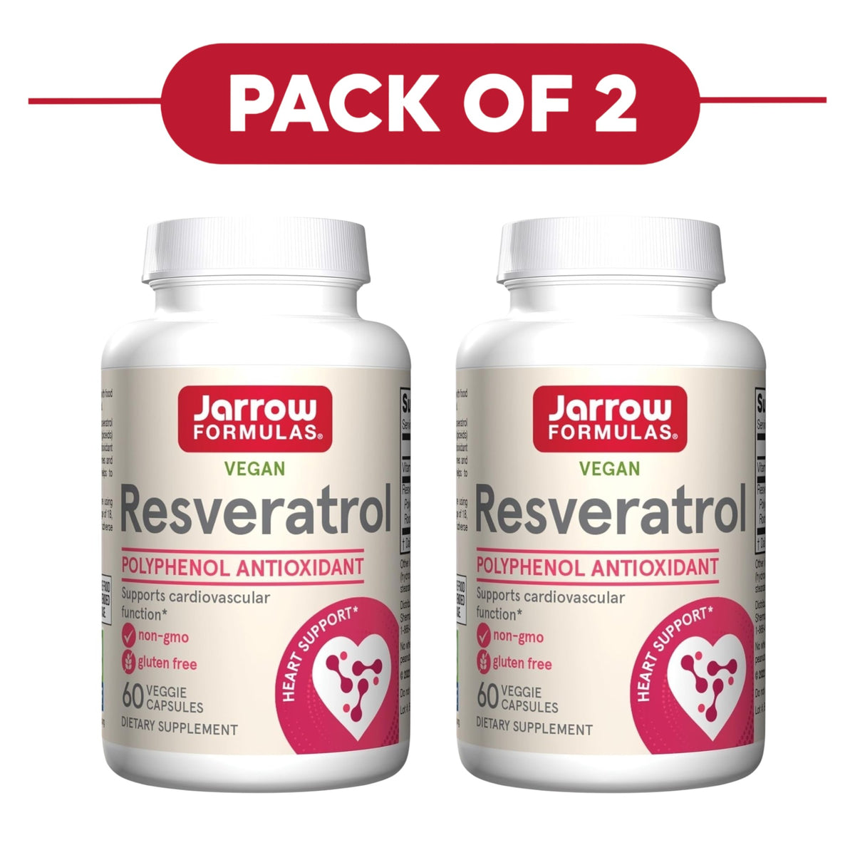 Jarrow Formulas Resveratrol 60 Veggie Capsules Pack of 2