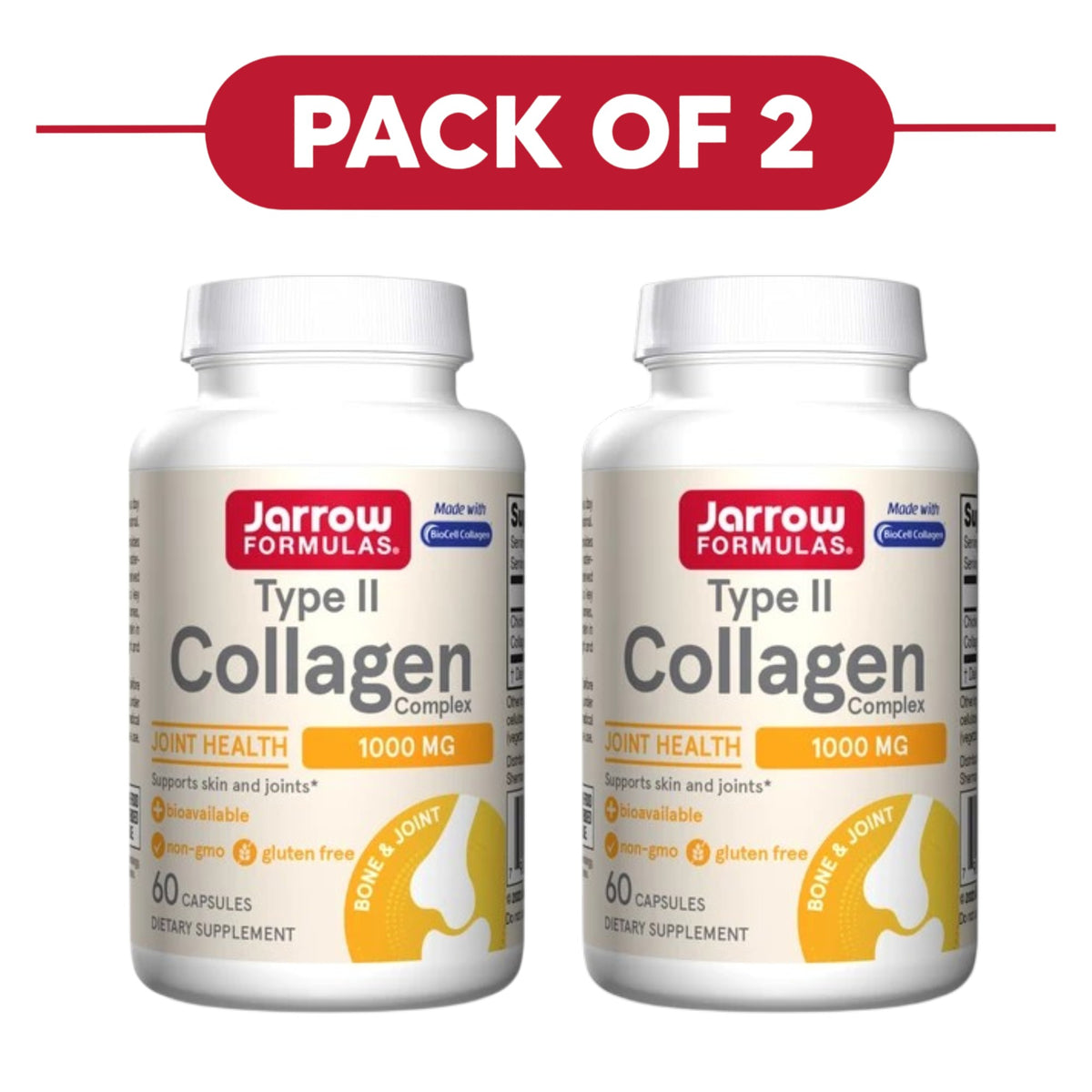 Jarrow Formulas Type II Collagen Complex 1000mg 60 Capsules Pack of 2