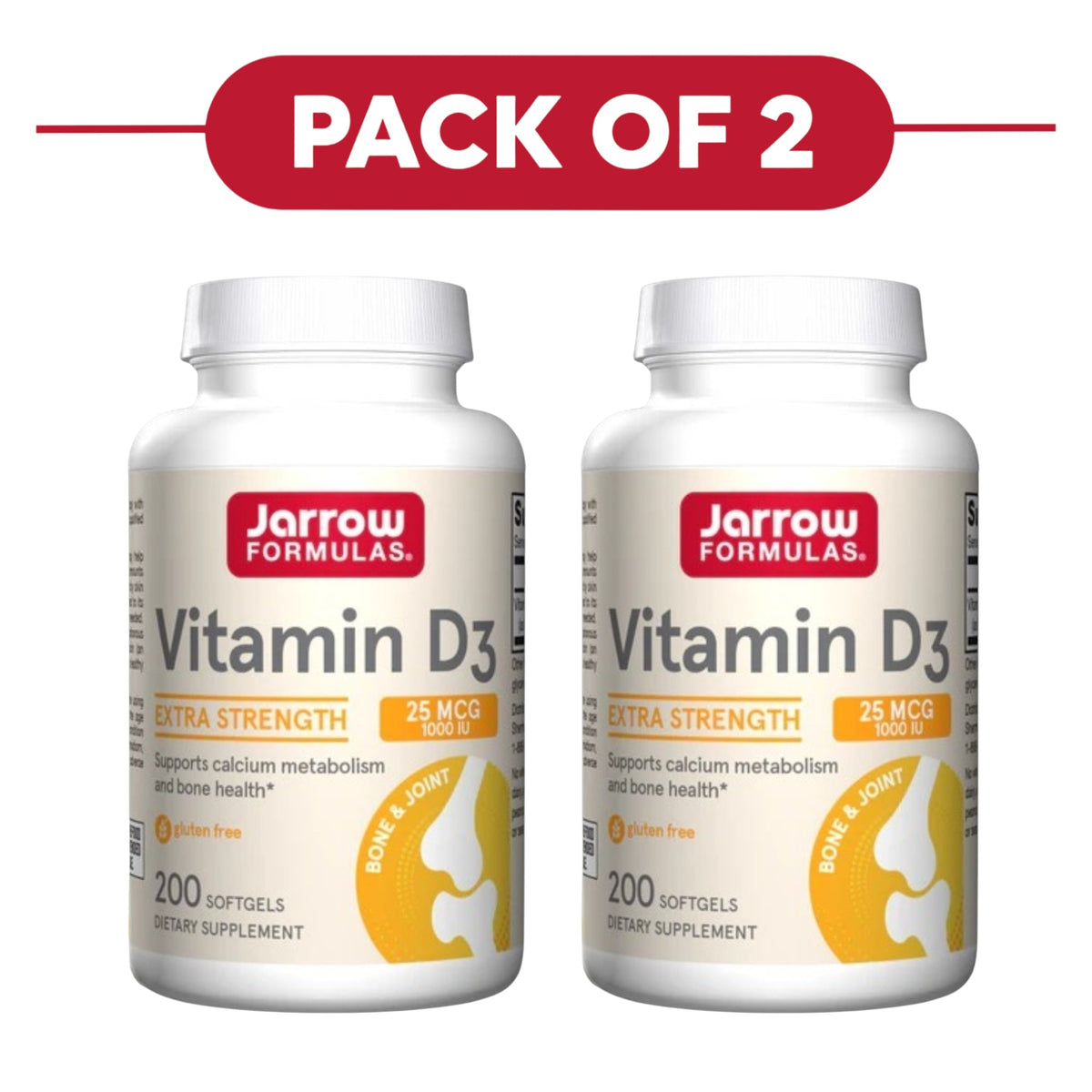Jarrow Formulas Vitamin D3 25mcg 1000IU 200 Softgels Pack of 2