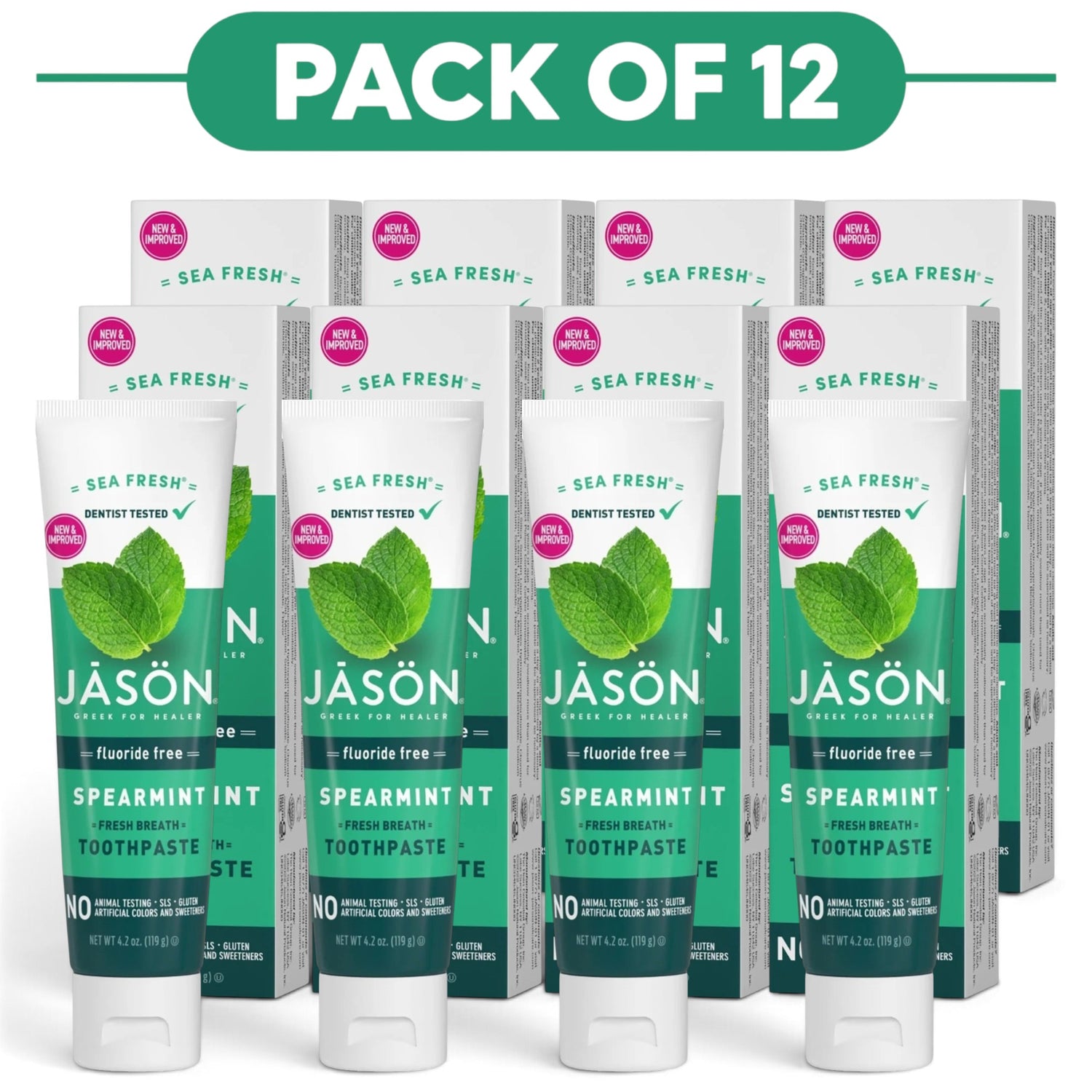 Jason Sea Fresh Fluoride Free Spearmint Toothpaste 119g Pack of 12