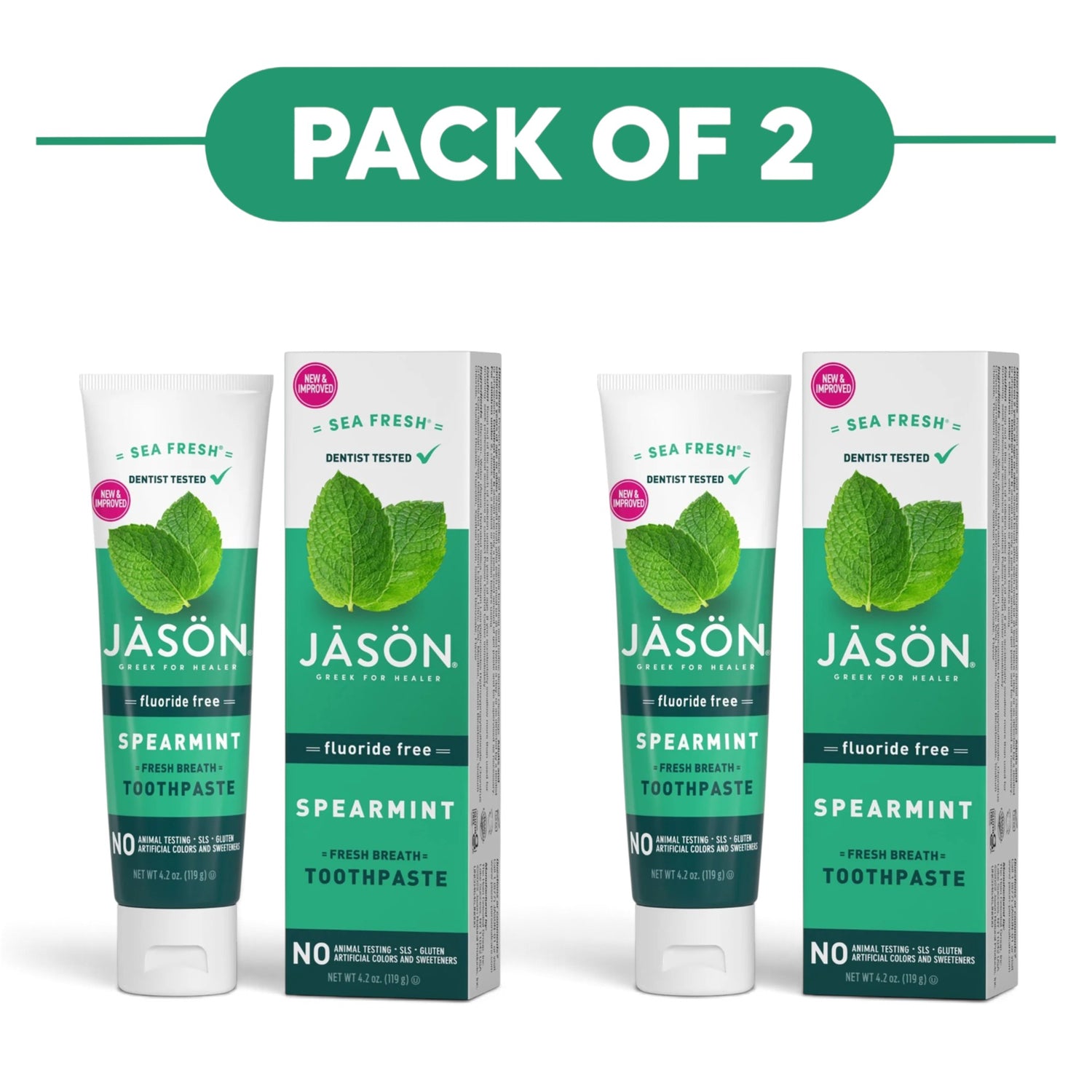 Jason Sea Fresh Fluoride Free Spearmint Toothpaste 119g Pack of 2