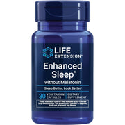 Life Extension Enhanced Sleep Without Melatonin 30 vegetarian capsules blue bottle packaging, no flavour, 30 capsules