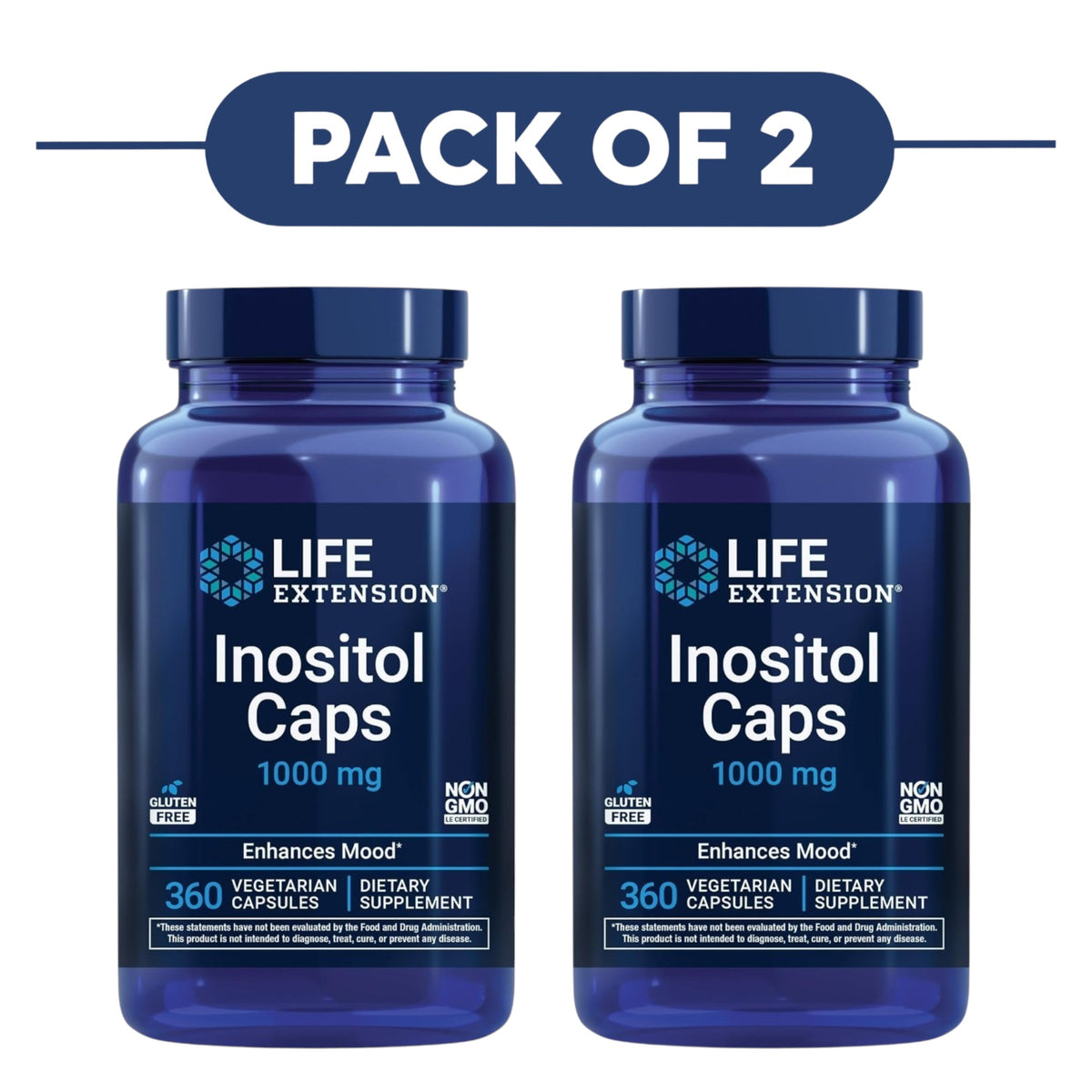 Life Extension Inositol 1000mg 360 Vegetarian Capsules Pack of 2