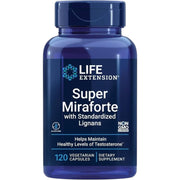 Life Extension Super Miraforte Standardized Lignans 120 vegetarian capsules blue bottle packaging, no flavour, 120 capsules